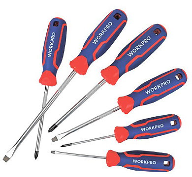 Набор отверток S-3*75/5.5*100/6.5*150мм/PH0*75/1*100/2*100мм/CR-V/(6 шт) //WORKPRO