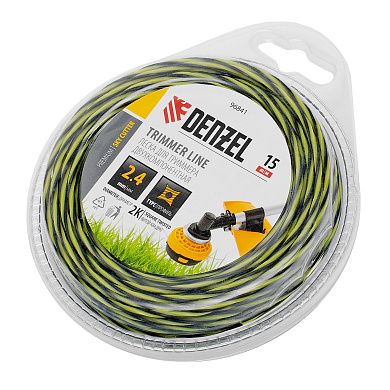 Леска для триммера двухкомпонентная витая квадратная, 2,4мм х 15м, блистер SkyCutter// Denzel