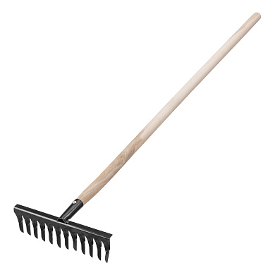 Грабли стальные, 1300 мм, 12 витых зубьев, деревянный черенок// Сибртех