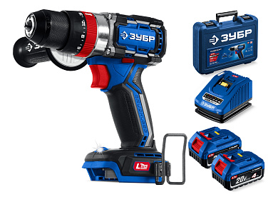 Бесщеточная ударная дрель-шуруповерт ЗУБР 20 В, 70 Н·м, 2 АКБ LMS (4 А·ч)