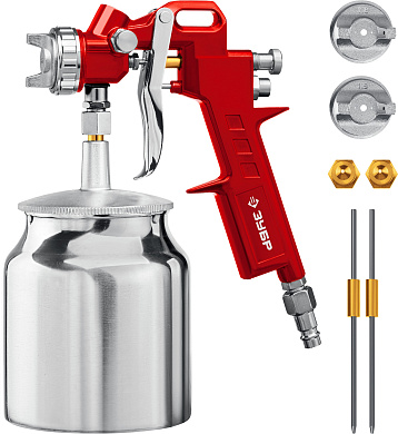 Краскопульт пневматический ЗУБР MS 200N-3 с нижним бачком, 1.2, 1.5, 1.8мм