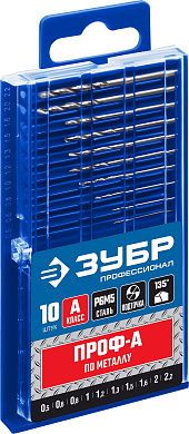 Набор спиральных сверл по металлу для печатных плат ЗУБР ПРОФ-А, 10 шт, (0.5-2.2 мм), сталь Р6М5