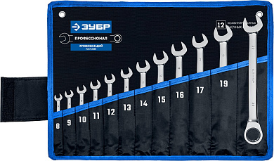 Набор ключей комбинированных гаечных трещоточных ЗУБР 12 шт, 8 - 22 мм 27075-H12