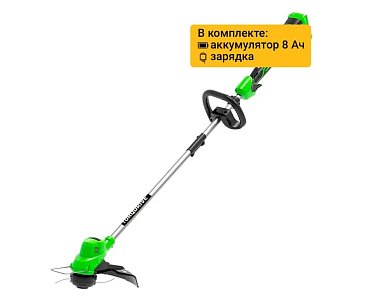 Триммер аккумуляторный Greenworks GD40LT, 40V, 38 см, с 1хАКБ 8 Ач и ЗУ (2112207UH)